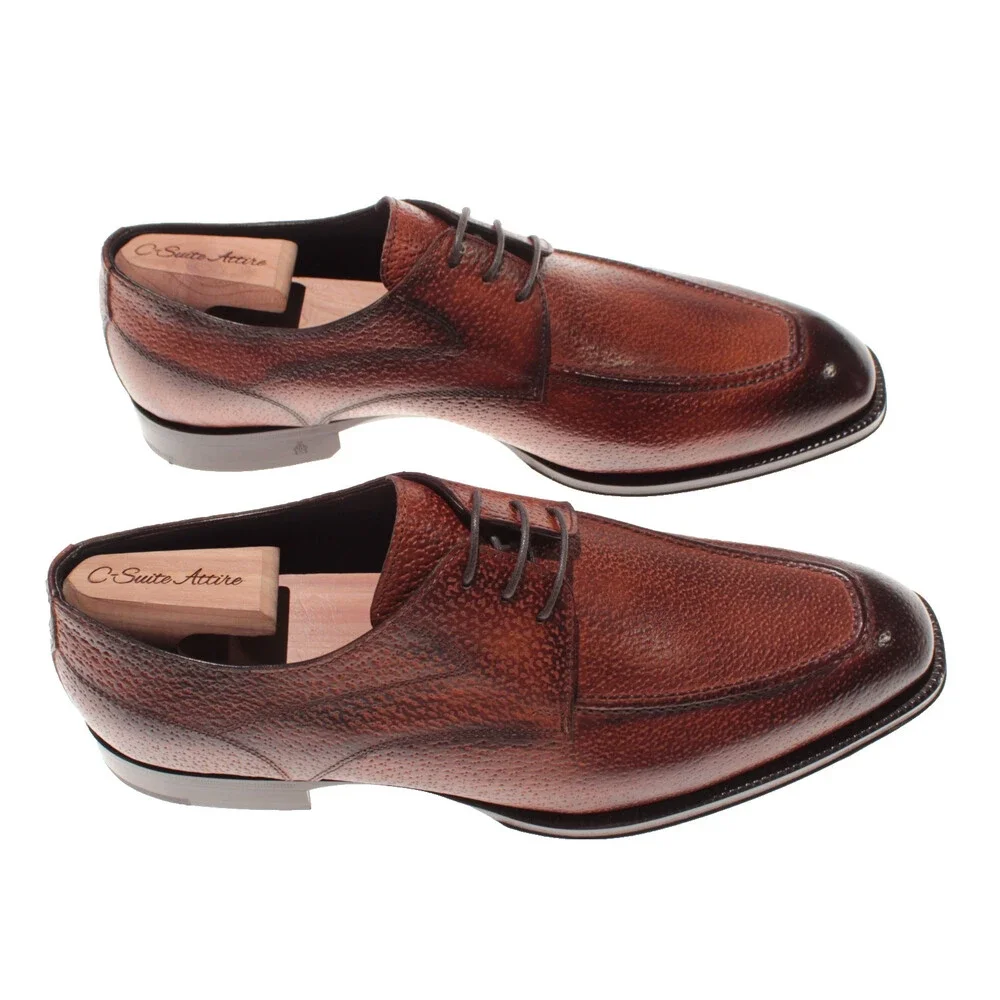 Di Bianco NWB Derby Dress Shoes Size 42 (US 9) in Brown Pebbled Leather